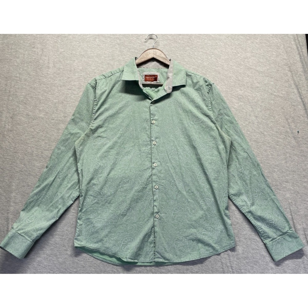 Consequence Shirt Men L Light Green Paisley Cotton Stretch Classic Fit Button Up